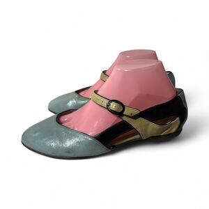 John Fluevog Womens Leather Blind Faith MultiColor Pointed Toe Sz 9 Distressed